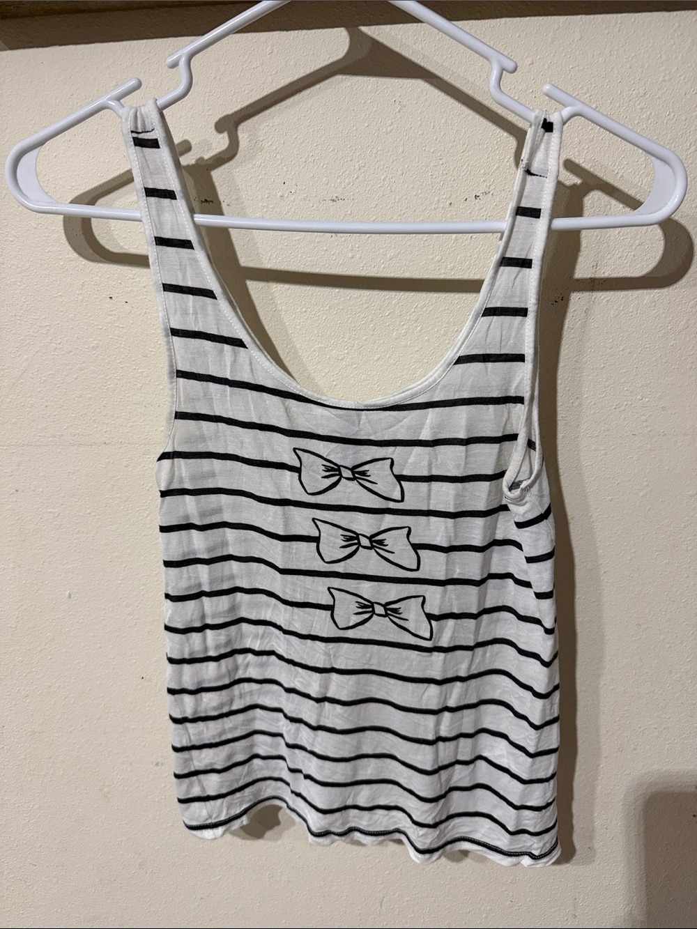 H&M White and Black Striped Tank with Bow Motif